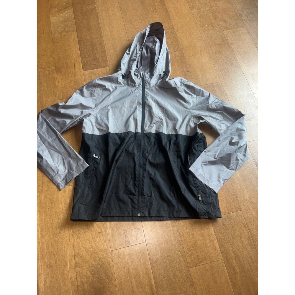 Adventuridge Mens Grey Black Colorblock Hooded Windbreaker Jacket Large 58508